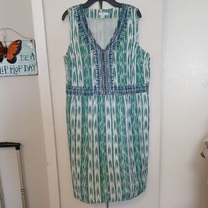 J. Jill Teal and White Patterned Midi Dress
